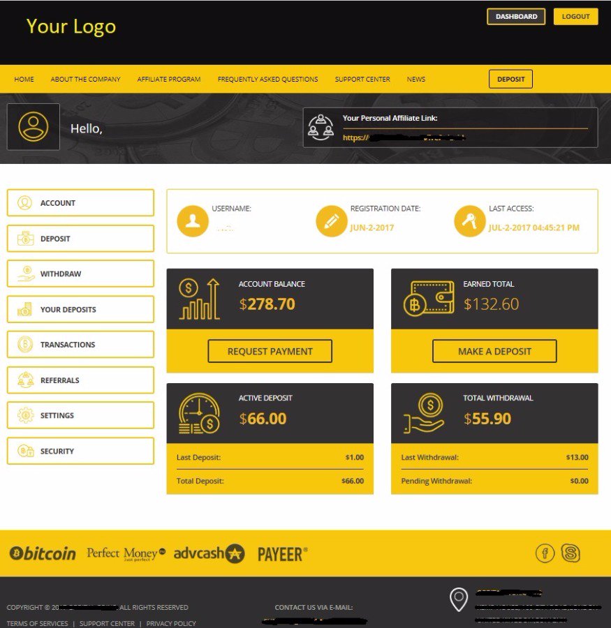Buy Bitcoin Hyip Script Pro Dark Version 1 Free Installation