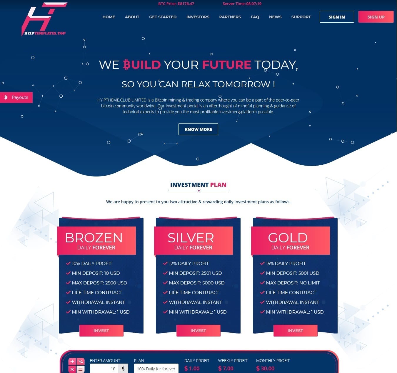 Premium Bitcoin Hyip Script Custom Design 10 | Automatic Withdrawal